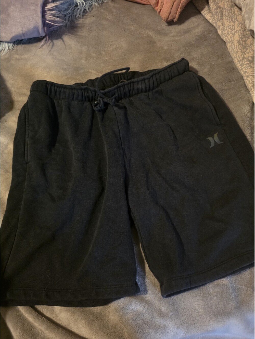 Hurley Men’s Black Sweat Shorts XL Elastic Waist Drawstring Logo Slash Pockets